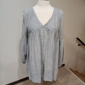 Sundance Waning Moonlight Blouse Top Babydoll Gray Flowy Boho Tunic size Medium